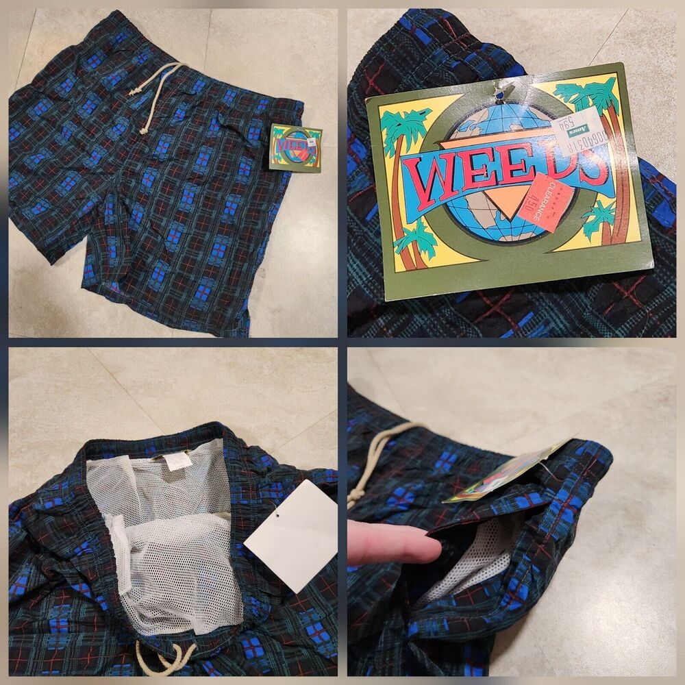 VTG 90s Y2K WEEDS‎ Mens XL Board Shorts Swim Trunks Plaid With W Pockets NWT